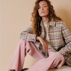 Sézane Will Jacket in Violet Check Size Small NWT